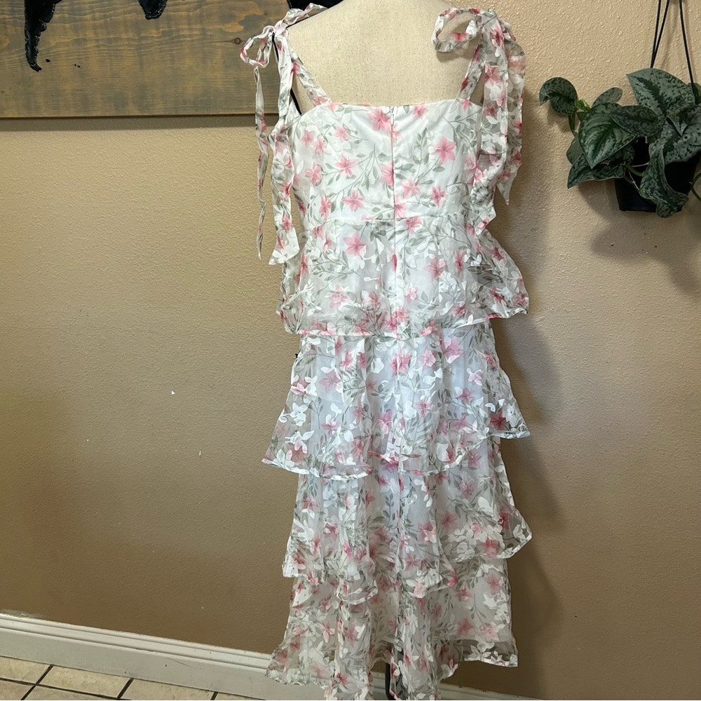 Lulus Endlessly Gorgeous White Floral Burnout Tie-Strap Midi Dress Size XL NWT - Picture 5 of 11